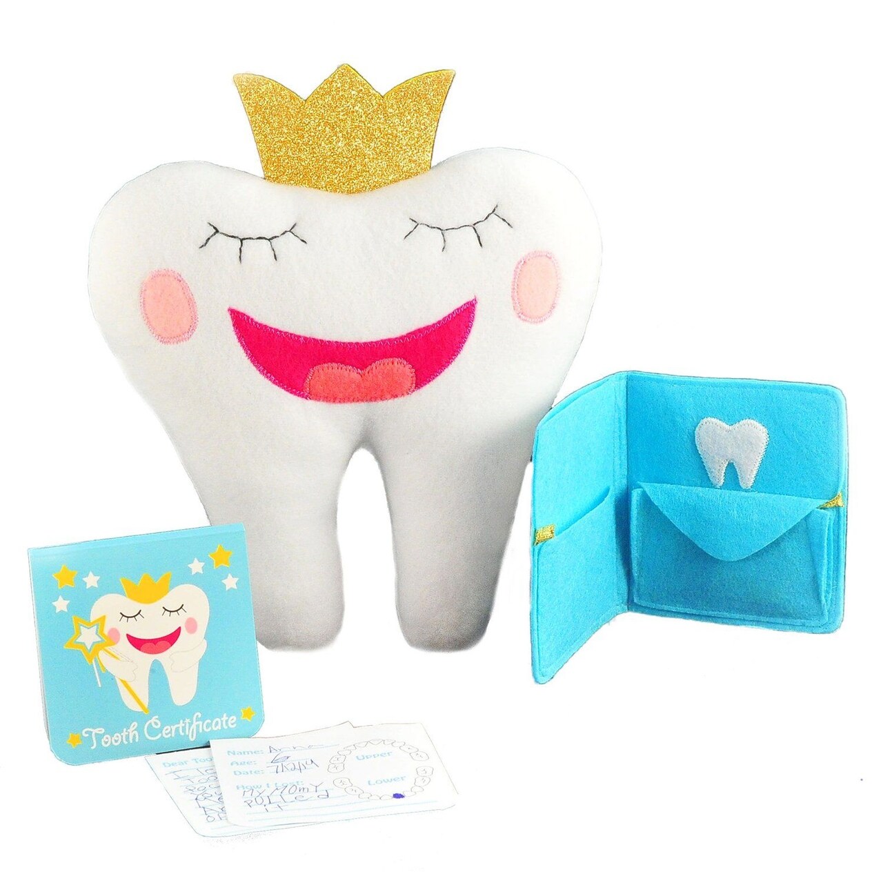 Tickle & Main 3-Piece Tooth Fairy Pillow for Boys & Girls Ages 3-14 with Pocket, Notepad & Photo Keepsake Pouch Kit